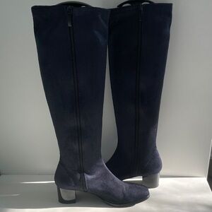 Ron White Knee High Chic Snakeskin Style Navy Waterproof Boots. Size 38 EU.